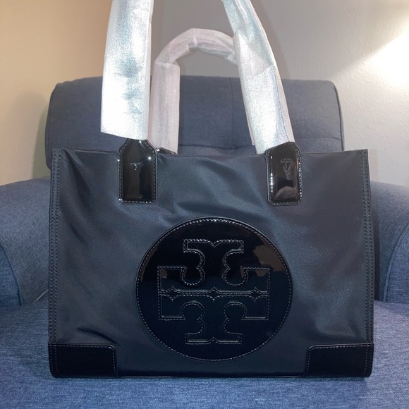 NWT Tory Burch Ella Black Patent Logo Tote with Signature Double T Logo - Picture 4 of 17